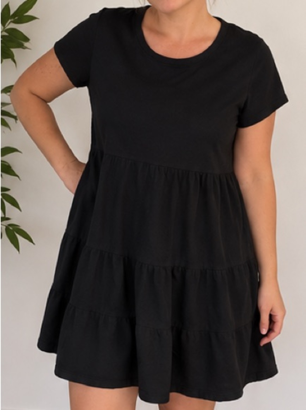 Time and Tru Black Tiered Short Sleeve Girls' Dress